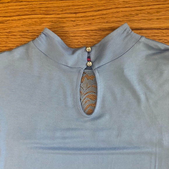Candie’s Lace Top Shirt Juniors Large Blue Mock Neck Tee Button Closure NWOT - Picture 7 of 9